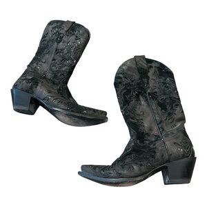 STETSON WOMEN'S Black LASER CUT METALLIC COWBOY BOOTS